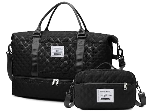 Image of Travel Duffle Bag,Weekender Bags for Women with Shoe Compartment & Wet Pocket, Carry on Overnight Bag with Toiletry Bag, Gym Duffel Bag Hospital Bags for Labor and Delivery (Black)