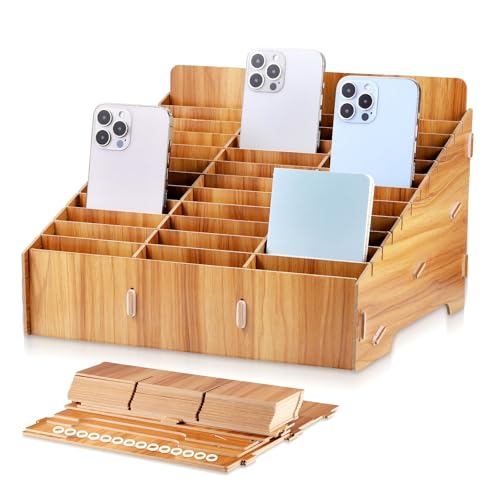 TranRantic 36 Fächer Handygarage Schule Aufbewahrungsbox Handy Aufbewahrungsbox Holz Multi-Grid Handyhotel Schule Telefonbox Vielseitige Organizer für Klassenzimmer Büro (Teakholz Farbe)