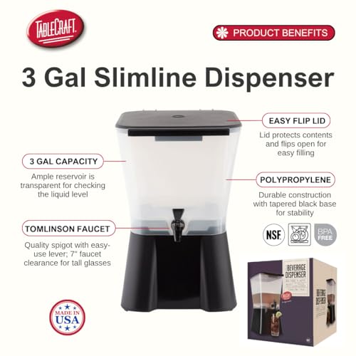 Image of TableCraft H953 3-Gallon Beverage Dispenser Black And Clear