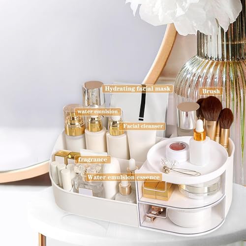 Image of zuku MakeUp Organizer Stand Desk Storage Dressing Table Organiser Cosmetic Organizer Box Skin Care Table Bathroom Organiser Makeup Storage Box Makeup Vanity with Transparent Drawer(White)