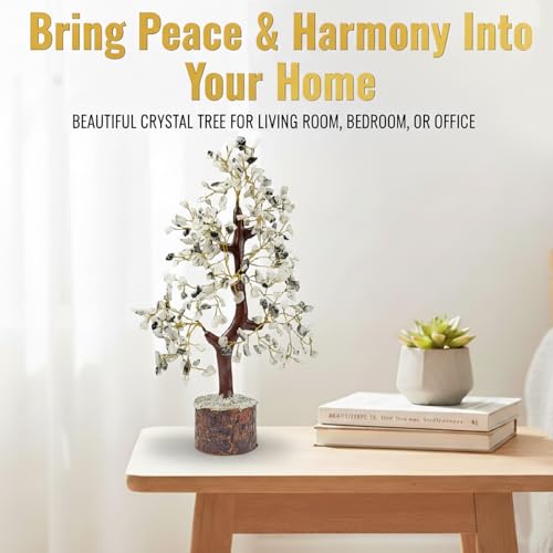 Image of JD Fresh Certified Moonstone Crystal Chakra Tree /Handcrafted Gemstone Tree /Money Tree /Encased Bonsai Tree for Peace, Calm & Positive Energy /Money Tree for Home Decor, Office Desk & Gift Item
