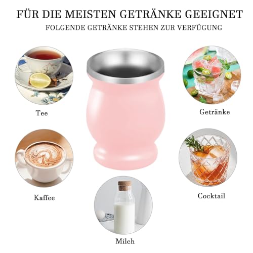 Miniatura 6 de Set Mate, Juego De Mate, Taza De Mate De Acero Inoxidable, Juego De Mate, Con Pajita Y Cepillo De Limpieza, Para Uso Doméstico, En Restaurantes Y Hoteles, Para Mate, Café, Rosa