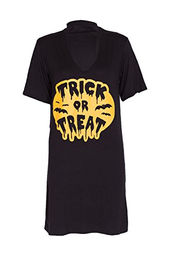 NOROZE Femmes Foulard Tunique Robe Trick Or Treat Squelette Main V-Cou Haut (Trick/Treat Chauve Souris, 38/40)