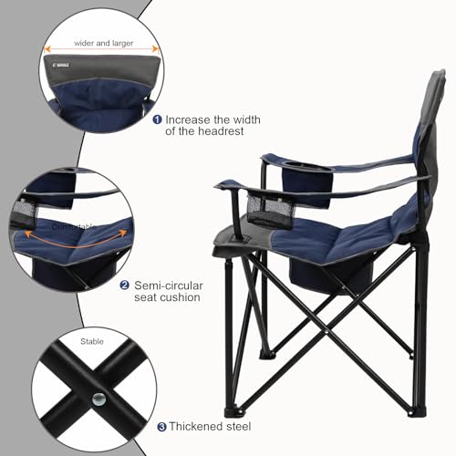 Oversized Portable Camping Chairs, Collapsible Outdoor Chairs with Pocket and Cup Holders, Carry Bag for Camping,Tailgates,Beach,and Sports - Image 6