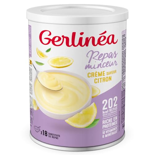 GERLINÉA – Crème Repas Minceur Citron – Substitut de Repas Riche en Protéines, 10 Vitamines et 6 Minéraux – 18 Repas – Poudre à Reconstituer, 540g