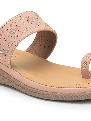 Image of Liberty Healers ELN-12 Casual Toe Ring Slipper for Women - Beige & Peach | Slip-on /Flats Slippers - Durable and Lightweight | Comfortable and Soft Outsole for Everyday Wear - Cushioned Footbed