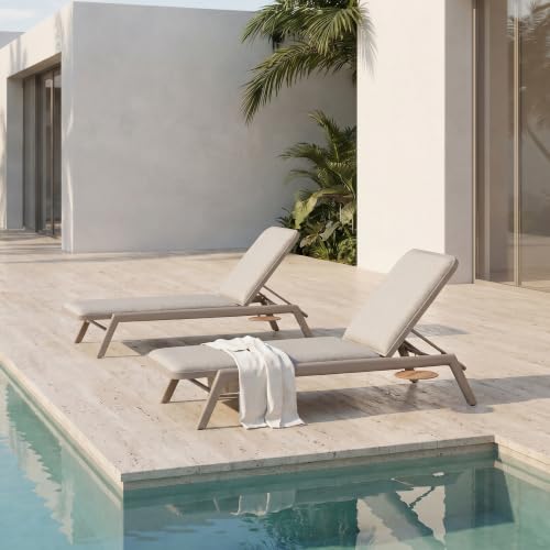 Image of PURPLE LEAF Patio Chaise Lounge with Cushion Outdoor Set of 2 Champagne