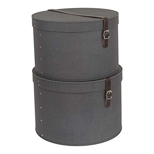 Boîtes de rangement rondes en papier effet lin noir pour dressing épuré - 6