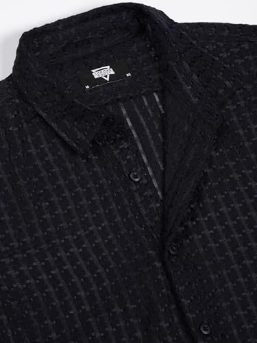 Image of Thomas Scott Men's | Solid | Textured Fabric | Full Sleeve | Slim Fit | Polyester-Blend | Spread Collar | Casual Shirt