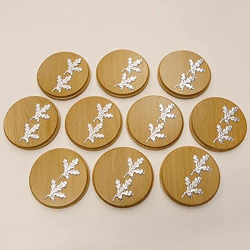 10 placas de cuña redondas de roble claro AF de 13 cm, tabla de cuña, tabla de especias, placa de trofeo, con 20 hojas de aluminio de roble, portada