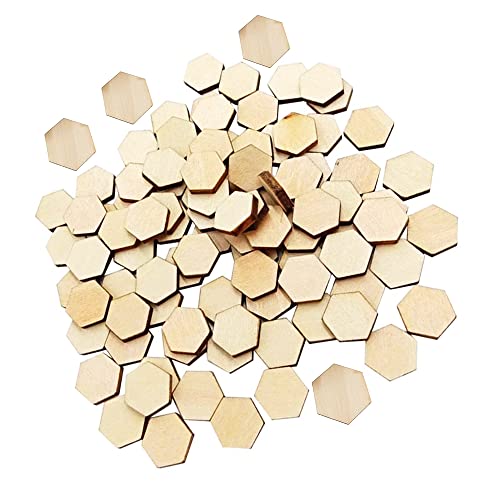 Hsthe Sea 100pcs 22mm Unfinished Wood Hexagon Shapes Wood Hexagon Slices Embellishments Ornament for DIY Arts Craft Project