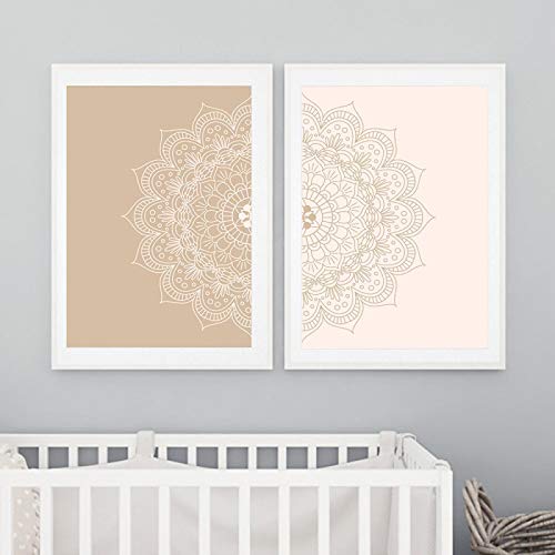 Toile peinture islamique boho beige floral 70x100cm lot de 2 affiches murales sans cadre pour salon