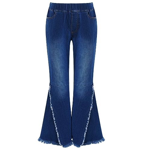 Shinsto Kids Girls Casual Jeans Bell Bottom Denim Pants Jeans Ripped High Waist Retro Wide Leg Flare Pants