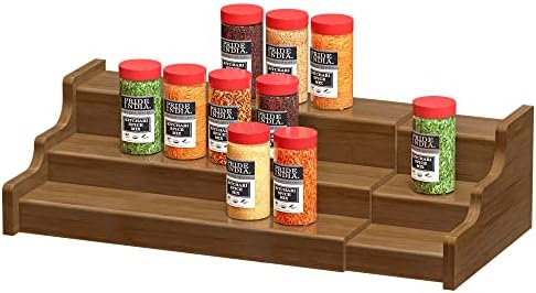 Bamboo Spice Rack Cabinet Organizer - 3 Tier Wooden Expandable Wa...
