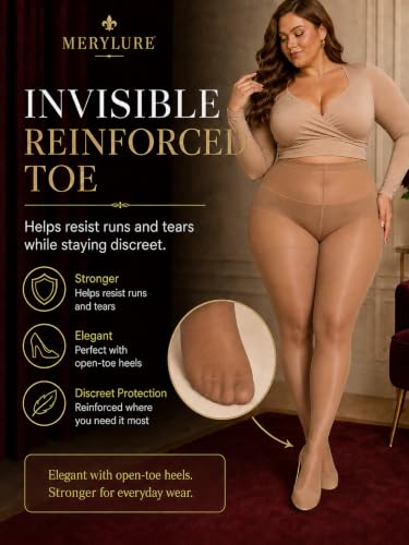 Image of MERYLURE Plus Size Sheer Tights for Women,20D Control Top Pantyhose Reinforced Toes High Waist Stockings 3 Pairs 1XL-6XL