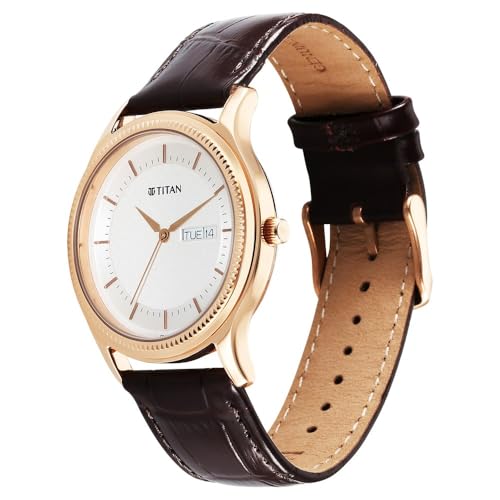 Image of Titan Karishma Quartz Analog with Day and Date Silver Dial Leather Strap Watch for Men
