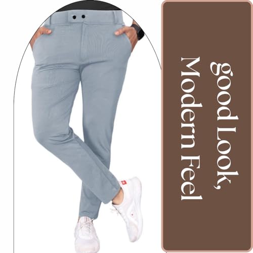 Image of COMBRAIDED Men's Slim Fit Stretchable Casual Trousers | Stylish Lycra Blend Pants for Office, Party