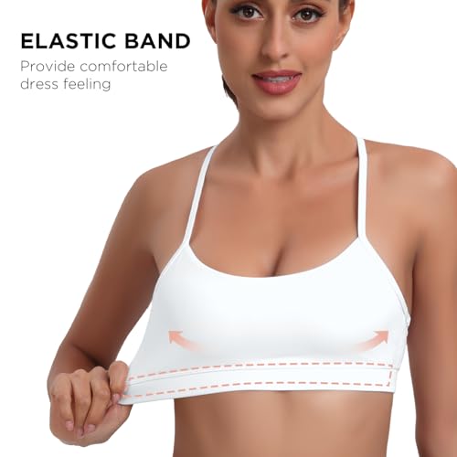 Image of Raxnode Women's 3-Pack Y-Back Sports Bra, Thin Spaghetti Strap Nylon Yoga Bra with Removable Cups, Light Support Bralettes