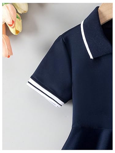 Toddler Girl's Striped Fit and Flare Golf Tennis Dress Button Short Sleeve Ruffle Athletic Dresses4