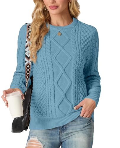 Image of GRECERELLE Women's 2026 Fall & Winter Fashion Sweater Crewneck Long Sleeve Cable Knit Chunky Vintage Casual Pullover Tops