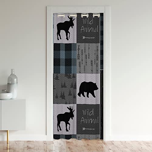 Ours Rideaux Interieur Salon Chambre Animaux Sauvages Rideau de Porte 86x203cm Village Cabin Pays Rideau Occultant Rideaux Décoration RideauxExterieur...
