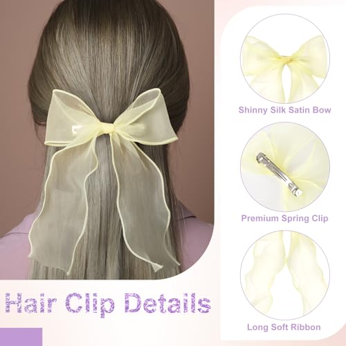 Broche para cabello con lazo amarillo de seda miniatura 4