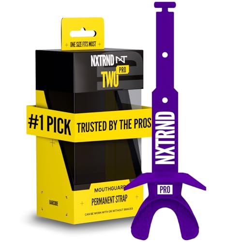 Nxtrnd Two Pro Football Mouth Guard Permanent Strap Fits Adult & Youth (Purple)