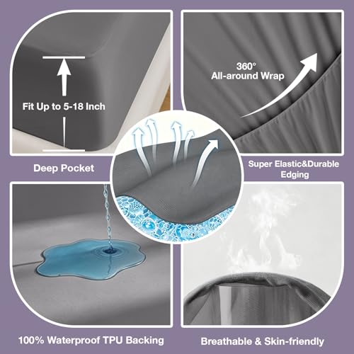 Image of Ruili Full Mattress Protector Waterproof Washable Breathable 2 Pack | Mattress Pad Up to 18 Inch Dirt-Proof TPU Backing Hotel Home Hospital Fitted Bed Cover Soft Noiseless