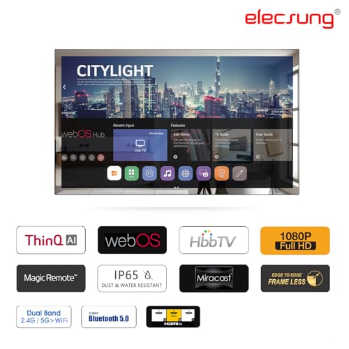 Image of 24inch Smart Mirror Bathroom TV webOS 1080P Waterproof with Integrated HDTV(ATSC) Tuner, Built-in Speakers, Wi-Fi and Bluetooth,HYM24A-0BLSWEB64 Model 2026