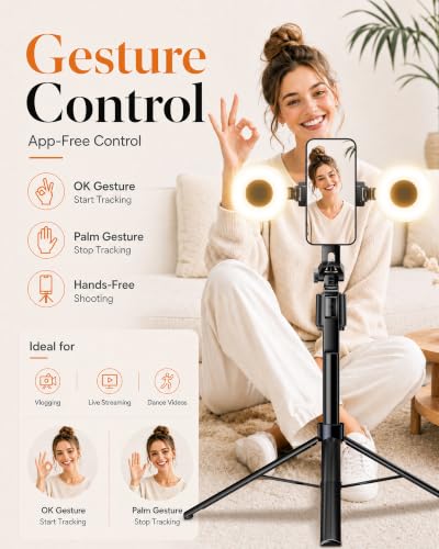 Image of UBeesize 71 inch Vlogging Kit, Face Tracking Tripod, Desk Stand, Mics & Light