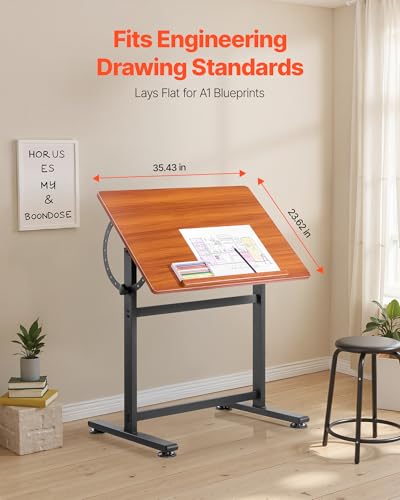 Miniatura 3 de Vevor Mesa De Dibujo, Mesa De Artista Portátil De 60 X 90 X 91 Cm Con Estructura En H Negra Y Escritorio Marrón, Ajustable De 0 A 90 , Escritorio De Madera Para Pintura, Lectura, Escritura
