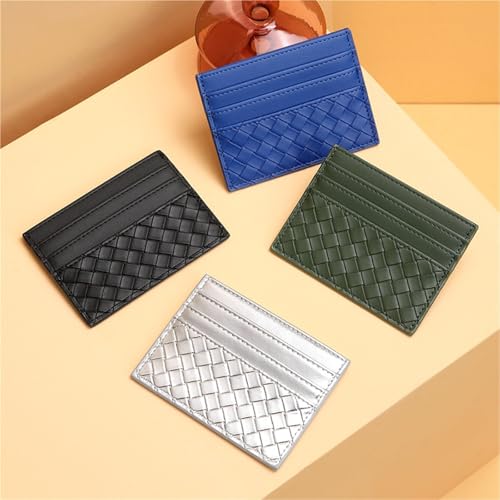 Woven Card Holder One-Piece Pu Leather Mini Card Holder ID Access Card Holder(Silver)4