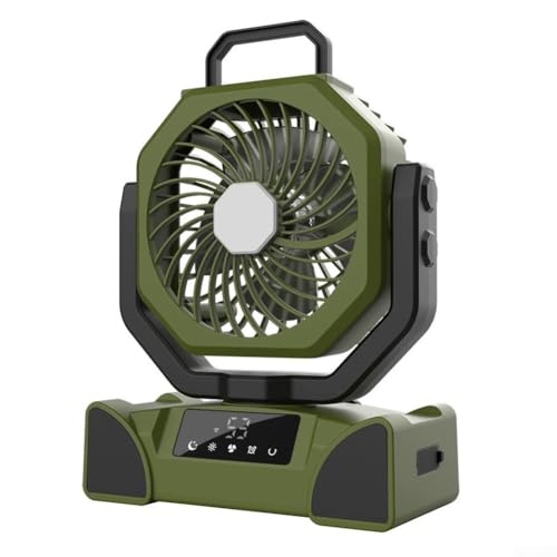 MeevrgR Ventilador portátil para exteriores, 20000 mAh, oscilante, luz LED, control remoto, tiempo de funcionamiento de 12-58 horas, naranja/verde/negro, para camping y emergencias (verde)