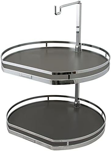 D-Shaped Nonslip 2-Shelf Revolving Lazy Susan Set for Upper Wall Corner Cabinets (Cabinet Height 25 15/16" – 30 1/2", Chrome and Maple)