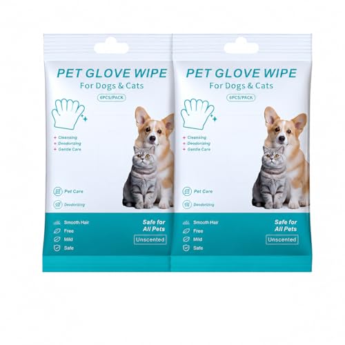 Image of Pet Glove Wipes for Dogs & Cats | Soft Non-Woven Gloves for Paws, Ears, Eyes & Body - Gentle Grooming Wipes | Safe & Hypoallergenic Daily Care (6 pcs)(Pack of 2)