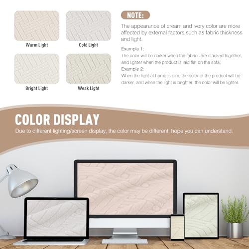 Image of KinCam Loveseat Recliner Covers with Middle Console Slipcover, Recliner Sofa Covers 2 Seat Couch Cover Stripe Jacquard Furniture Protector Covers with Elastic Bottom for Kids, Pets(Cream)