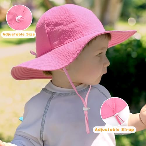Image of HONGTEYA Baby Sun Hat Toddler Girl Beach Hat Sun Protection Adjustable Outdoor Summer Wide Brim Bucket Hat for Infant Kids