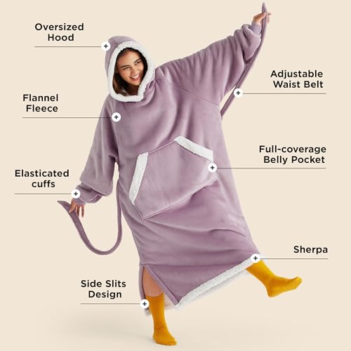 Image of Bedsure Wearable Blanket Hoodie, Long Hooded Blanket Sweatshirt as Christmas Birthday Gifts for Women, Cozy Sherpa Hoodie for Adult, Small, Lavender