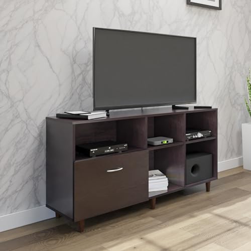 Image of VIKI Modern TV Unit for Living Room | Engineered Wood TV Cabinet with 1 Drawer Storage & 3 Open Shelves, Set Top Box Stand, Entertainment Unit, 140W x 74H x 40D cm | DIY | 1 Year Warranty (Wenge)