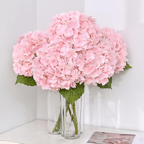 MARTINE MALL 3Pcs 21in Hydrangea Artificial Flowers Latex Real Touch Hydrangeas Lifelike Large Hydrangea Flowers for Home Decor Party Arrangements Wedding Bouquets Centerpieces (Light Pink)