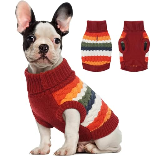 Kuoser Dog Sweater, Large Sweaters for Girls Boys Christmas Thanksgiving Outfit, Thick Fall Winter Cable Knitwear, Pet Sweatshirt Warm Clothes Turtleneck Pullover, Red L