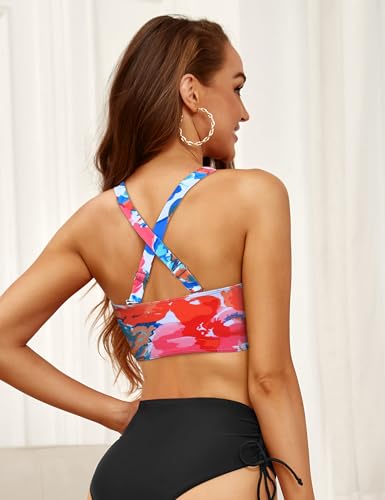 Hilor Women's Criss Cross Bikini Tops Underwire Swimsuit Sexy V Neck Swim Top Full Coverage Bikini Bathing Suit Top3