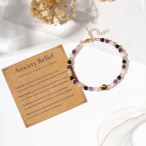 Image of Triple Threat Protection Anxiety Relief Gifts for Women,Natural Healing Crystal Bracelet Evil Eye Jewelry for Her Friends