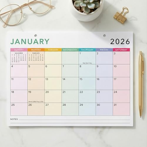 Colorful 2026 Desk Calendar - Runs From January 2026 Until July 2027 - Large Easy to Track Office Desktop/Wall Calendar 16'x12' for Effortless Organizing