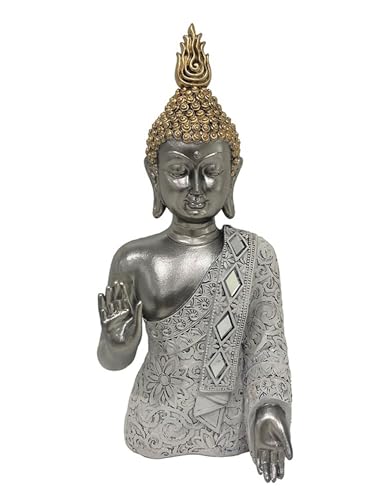 SIGNES GRIMALT Statue en résine, Buste de Bouddha argentée, Collection Lotus Blanc, Hauteur 27 cm