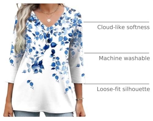 Image of Zeagoo 3 /4 Length Sleeve Womens Tops Casual V Neck Shirts Soft Basic Tees Business Work Blouses