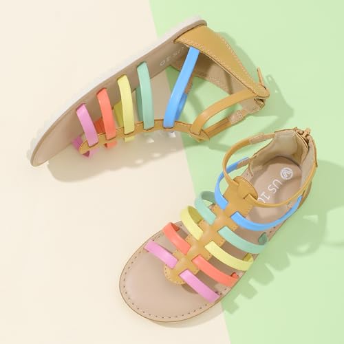 Image of MIXIN Girls Gladiator Sandals for Toddler /Little Kids Open Toe Cute Strappy Summer Flat Shoes with Zipper