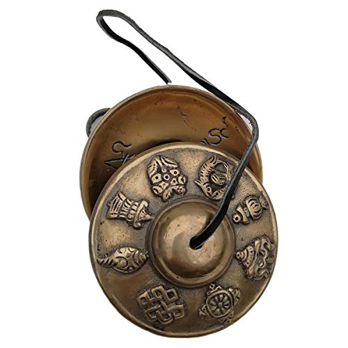 Tibetan Handmade Yoga Meditation Om Tingsha Bell Chimes Cymbal Set (2.6", 8 Lucky Symbols) Buddhist Bell - Yoga/Spiritual/Buddhist/Chimes/Hand percussion instrument/Home Decor Gift Set