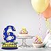 6th Birthday Centerpiece, Wooden Table Topper Blue with Gold Ring Print Number Stand with Base, Photo Prop Decorations for Kids Party