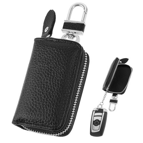 AOZUO Keyless Go - Funda protectora para llaves de coche con gancho de metal de piel, funda para llaves de coche, 黑色